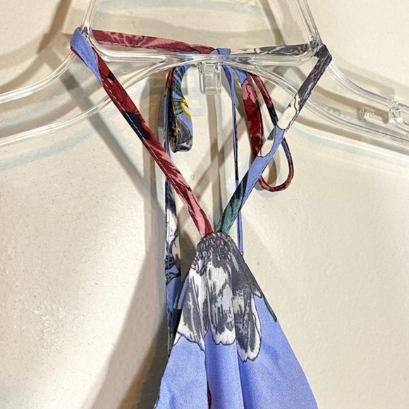 avlux Tiered Romper Floral Palm Print Jumper Halter Tied High Neck Shorts - Picture 5 of 12